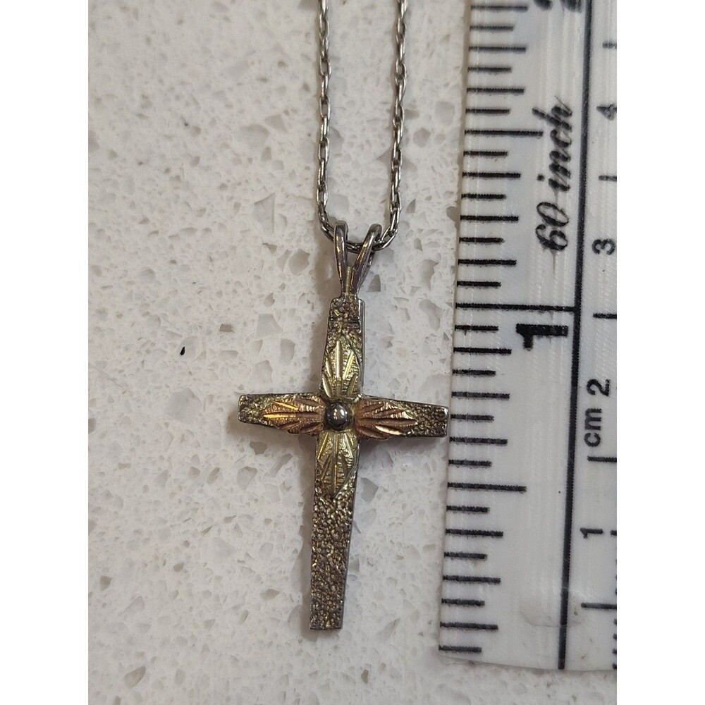 Black Hills Gold 1" Cross Pendant on 20" Fine Chain Sterling with 12K on Front